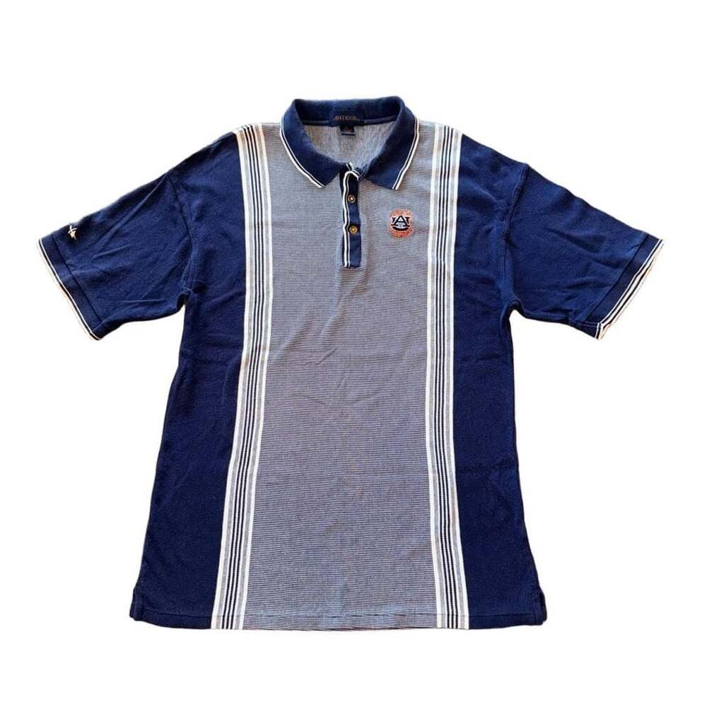 Antigua Vintage Auburn Tigers Blue Striped Polo Shirt XL